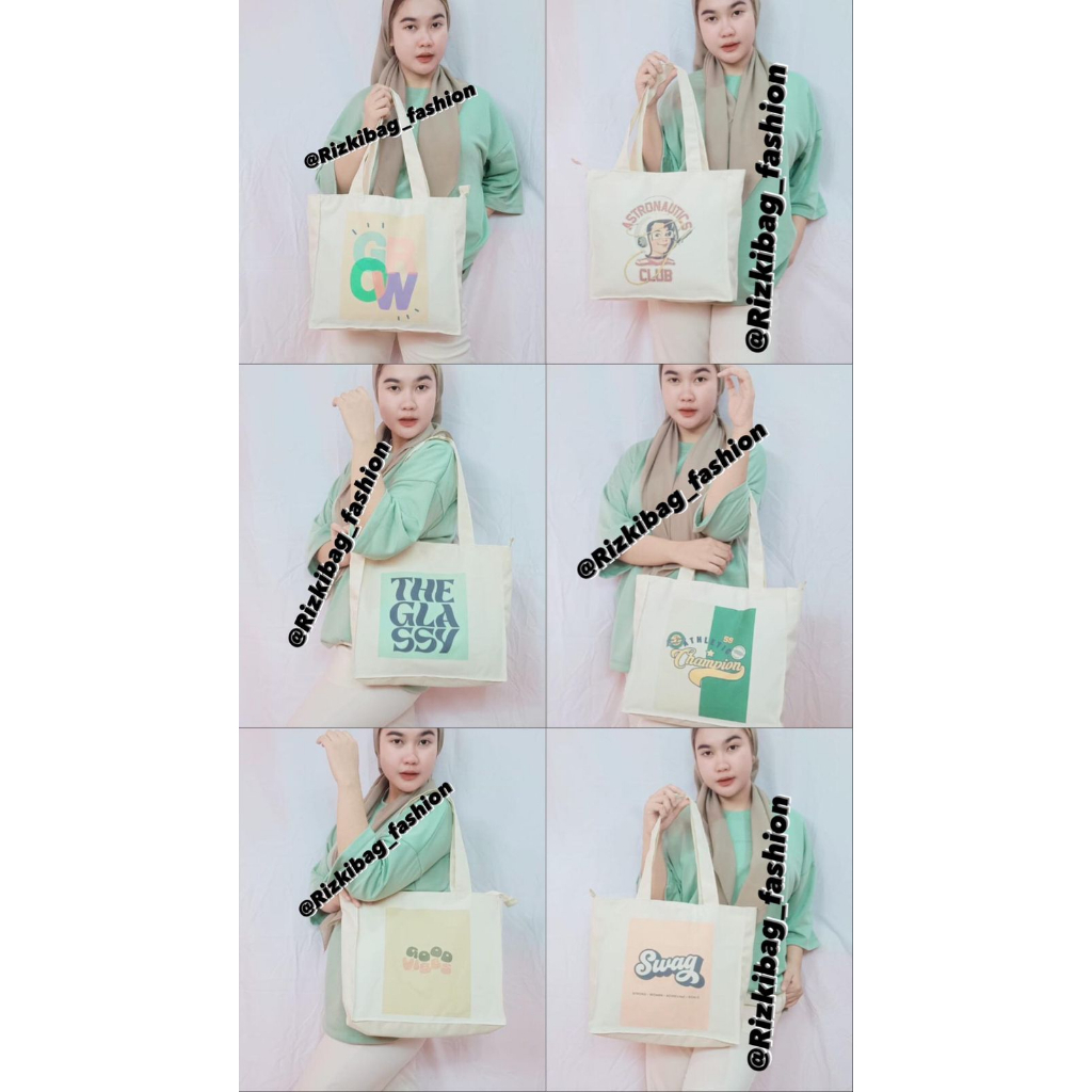 Rizkibag Totebag Kanvas Minimi Pakai Resleting (BISA CUSTOM)