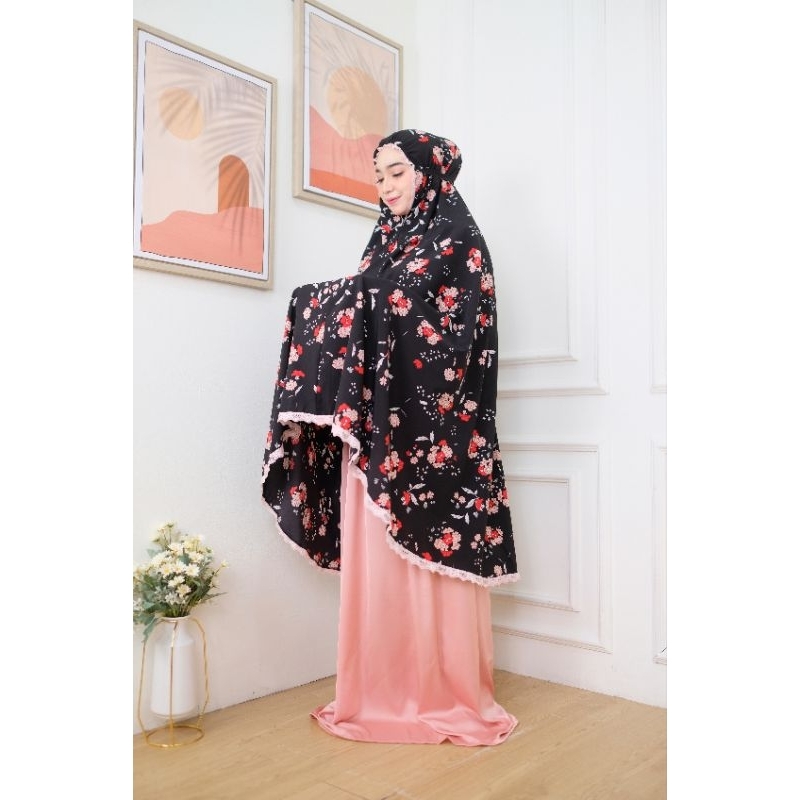Mukena Black-Pink Flowery Babysilk