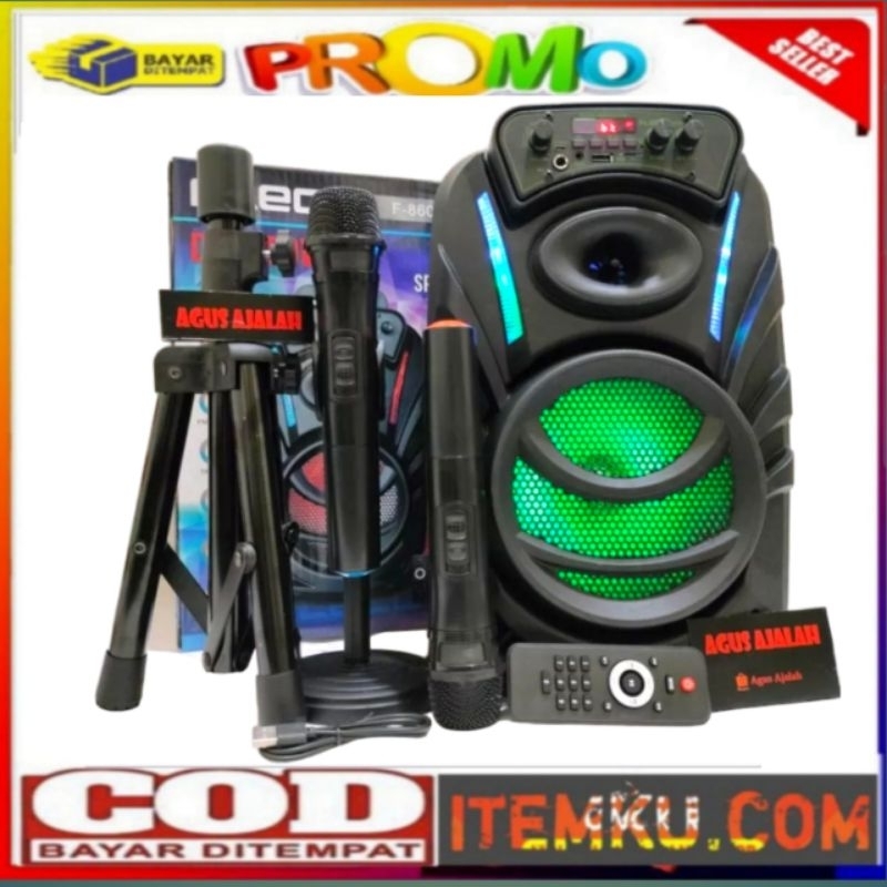 ✅PAKETKOMPLIT SPEAKER BLUETOOTH KARAOKE FLECO MIC DOUBLE WIRELESS +STAND SPEAKER F8166 DOUBLE POWER