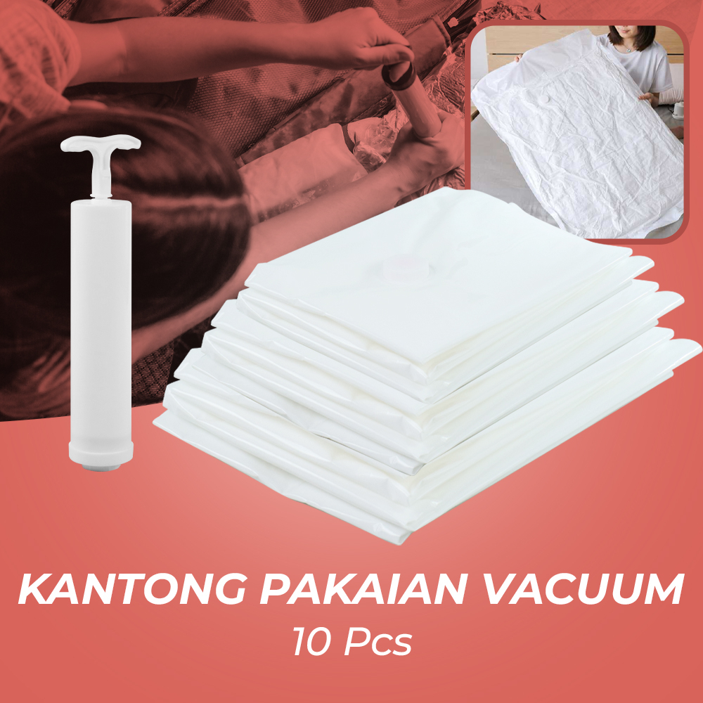 Kantong Plastik Pakaian Vacuum Bag  with Hand Pump - WH021 - White