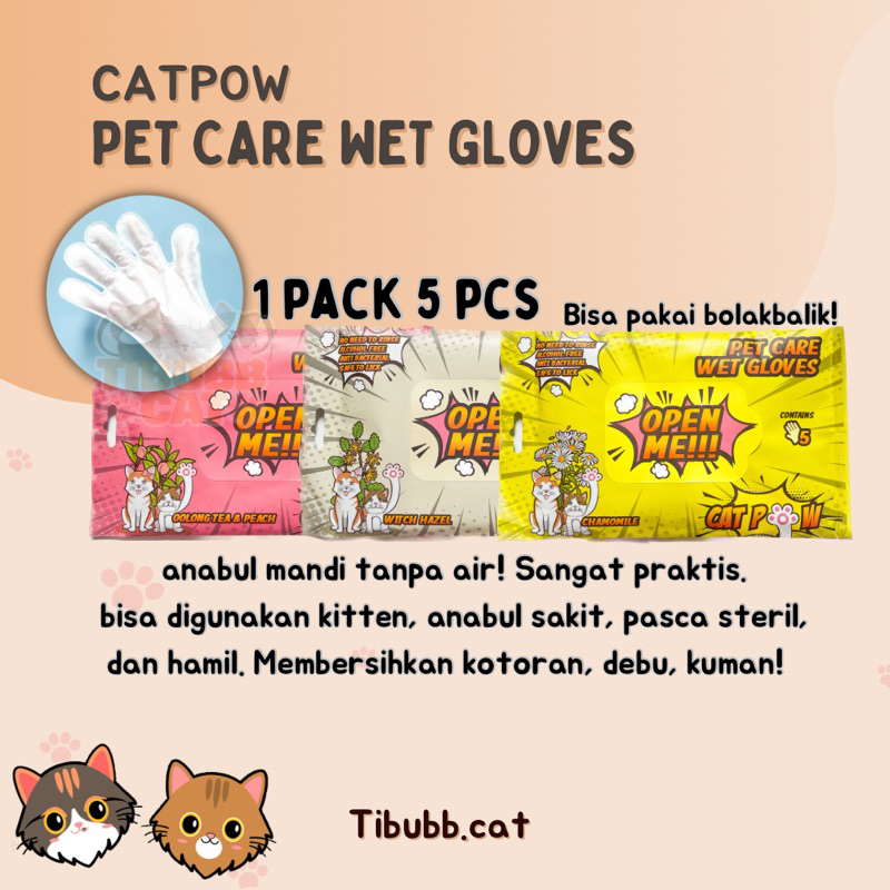 CATPOW Pet Wet Gloves Mandi Tanpa Air Kucing dan Anjing Anti Reog