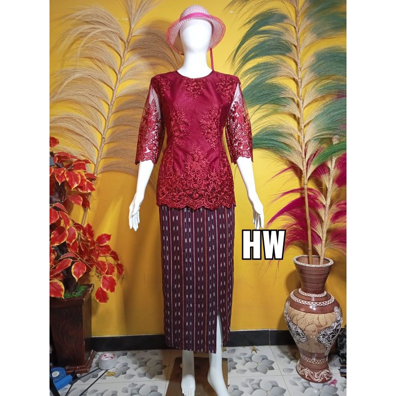 STELAN ROK BLUS BROKAT MERAH MAROON