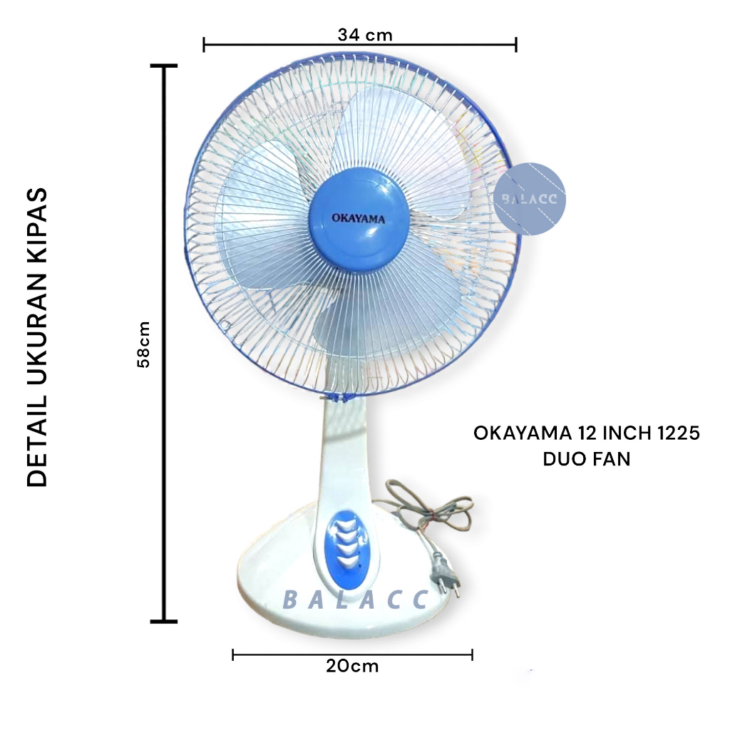 Okayama 12 inch - 1225 Duo Fan - Kipas Angin 2IN1 - Meja &amp; Dinding - Wall Desk