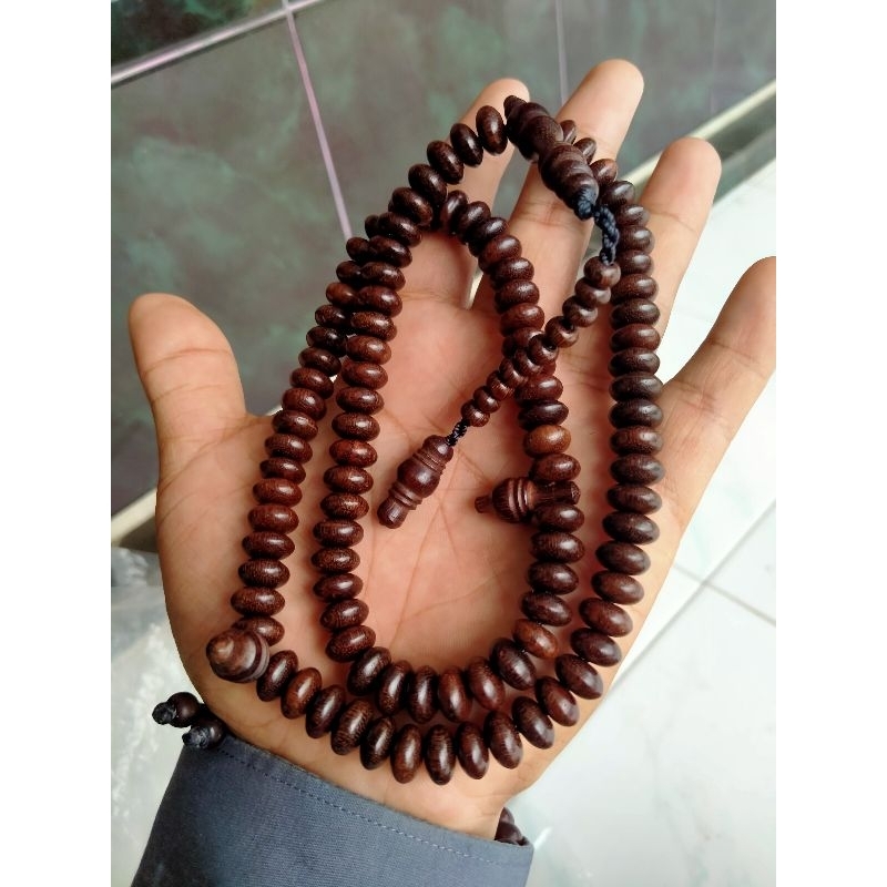 kalung tasbih kayu galih asem pipih
