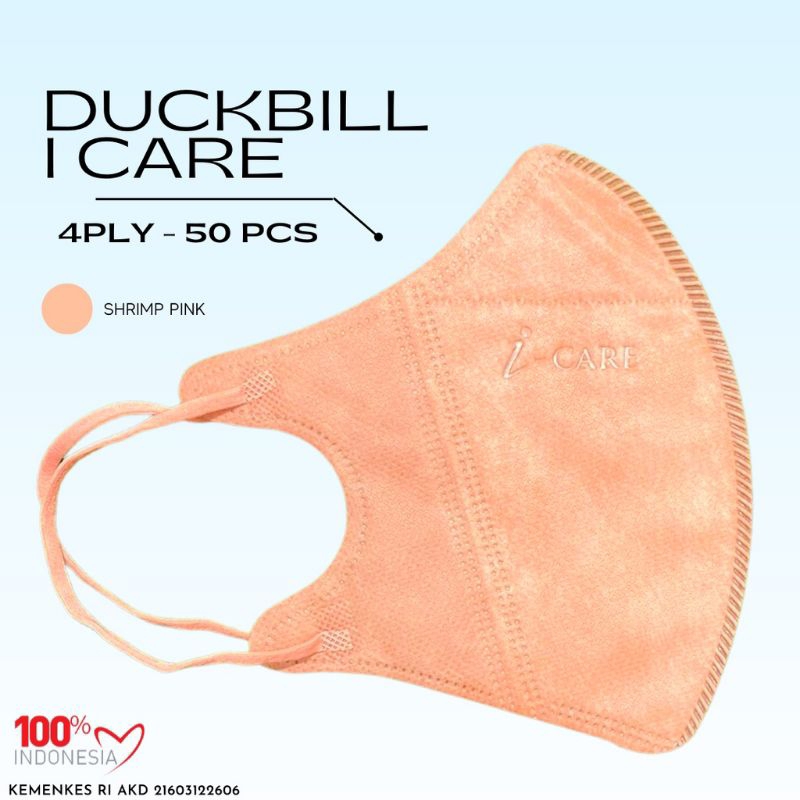 MASKER DUCKBILL I-CARE SOFT PINK 4 PLY DISPOSABLE FACE MASK ISI 50 PCS