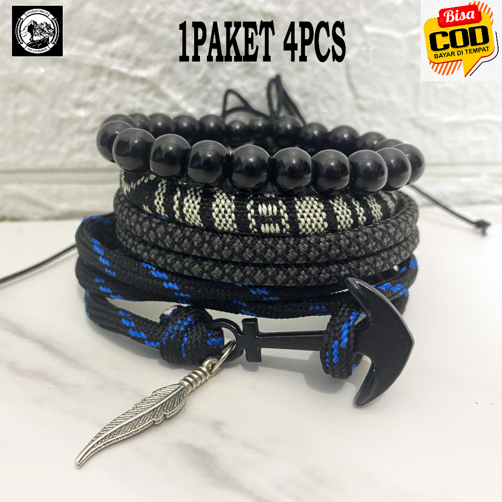 GELANG TALI JANGKAR BESI PRUSIK GELANG PRIA ORIGINAL HANDMADE TALI HITAM POLOS