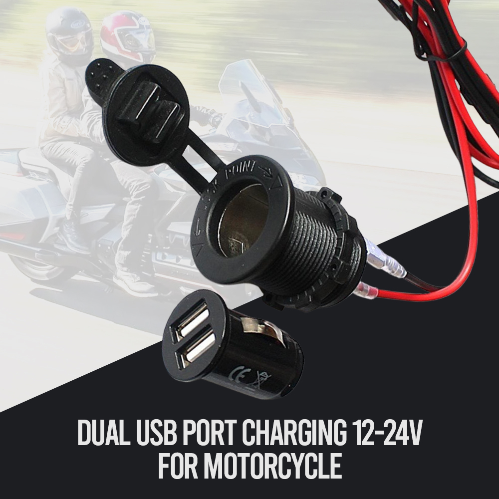 Dual USB Port Charging 12-24V for Motorcycle - Black