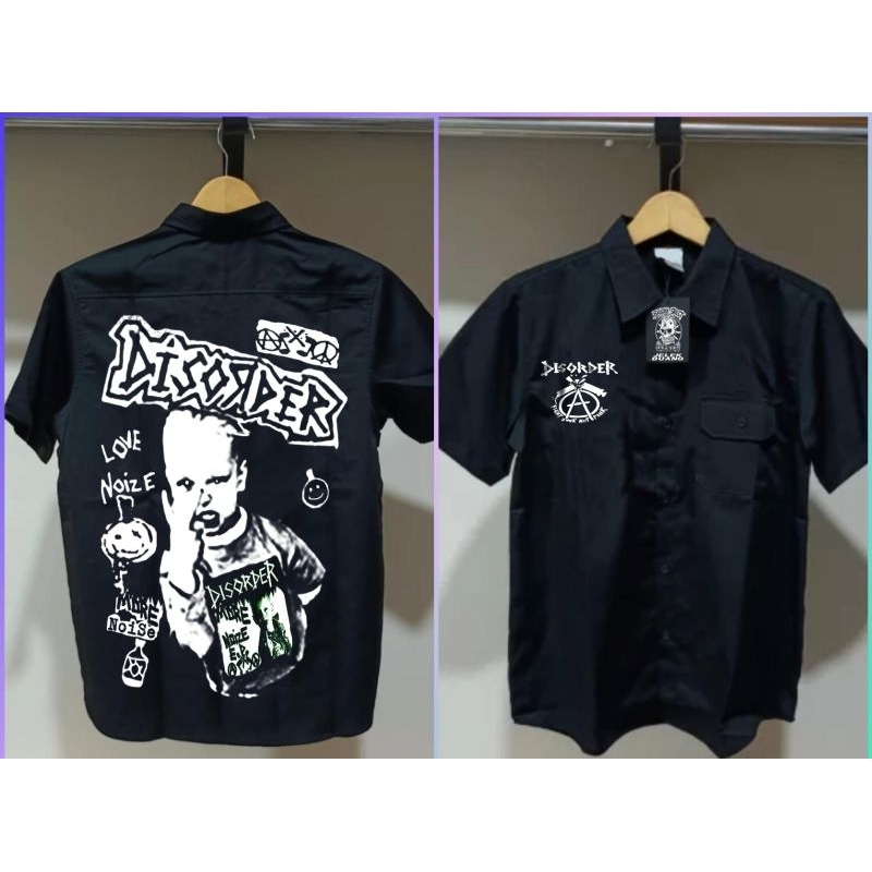 kemeja band disorder,kemeja pria,kemeja pendek,kemeja hitam kemeja band
