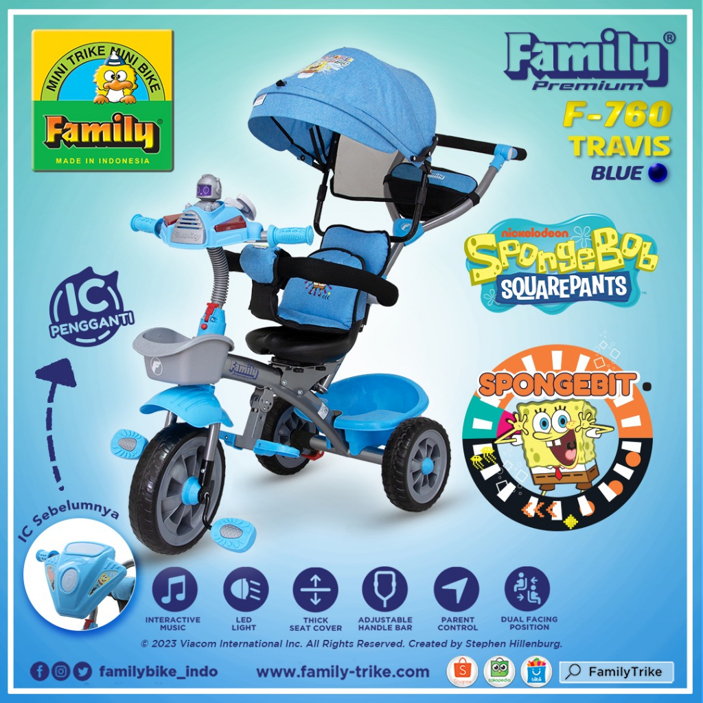 KHUSUS LUAR KOTA - Sepeda Roda Tiga Family Type 760 TRAVIS dengan Karakter Nickelodeon