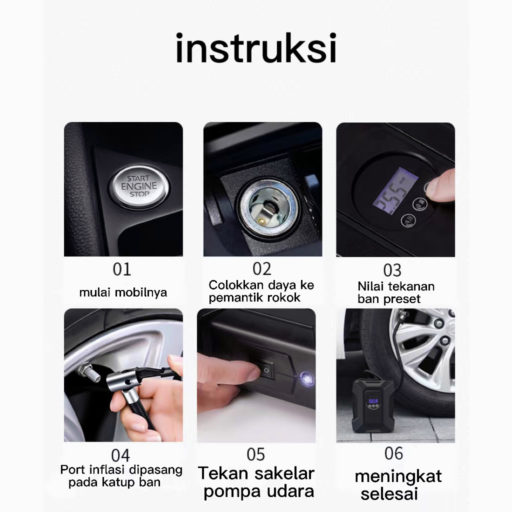 12V Pompa Ban Mobil Truk Motor Elektrik Cek Tekanan Angin Digital LCD Display Portable Inflator Air Pompa Kompresor