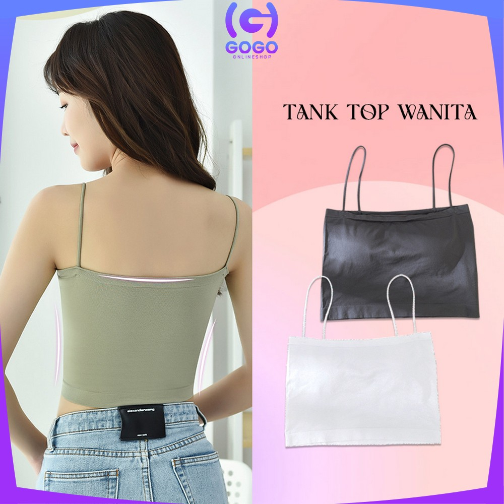 GOGO-P263 Tank Top Crop Tali Spagheti Tanpa Lengan Pakaian Dalam Polos Wanita / Basic Tanktop Sleeveless Top Tengtop Fashion