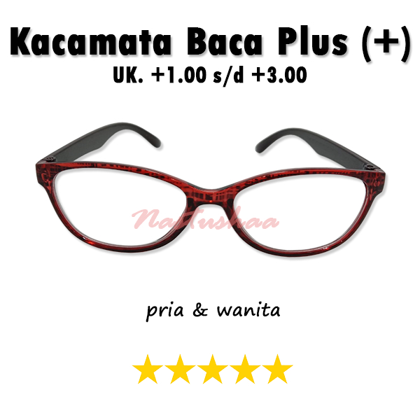 Kacamata Plus +1.00 s/d +3.00 Untuk Pria dan Wanita Kacamata Rabun Dekat Model Cat Eye Merah gagang Hitam FREECASE