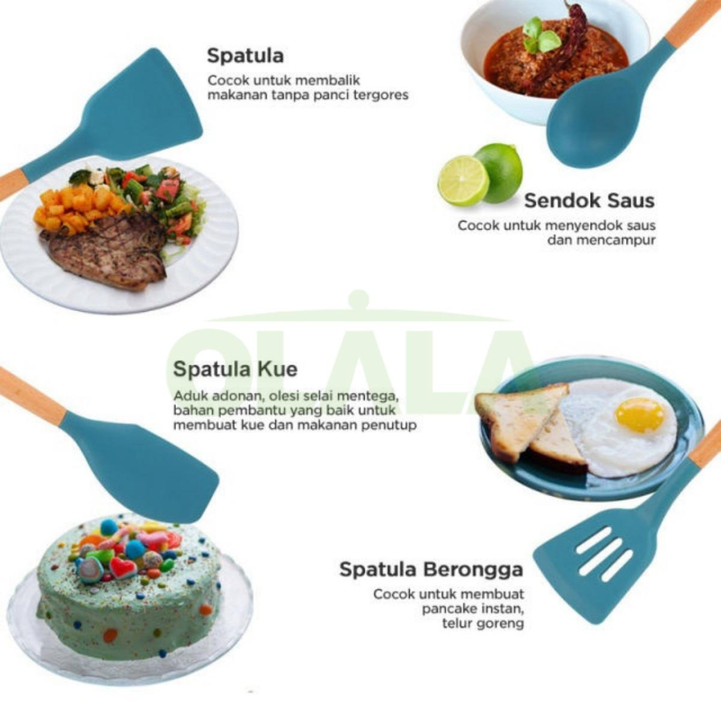 ALAT MASAK SET PERALATAN MASAK 12IN1 SET SILICONE KITCHEN SET UTENSIL SPATULA COOKING BPA-FREE OLL-4233-88