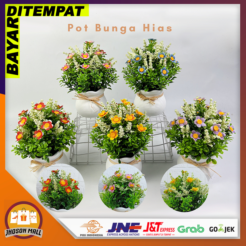 Terlaris JM Pot Bunga Plastik / Tanaman Hias Palsu Dekorasi / Bunga Hias Palsu Pot Putih /