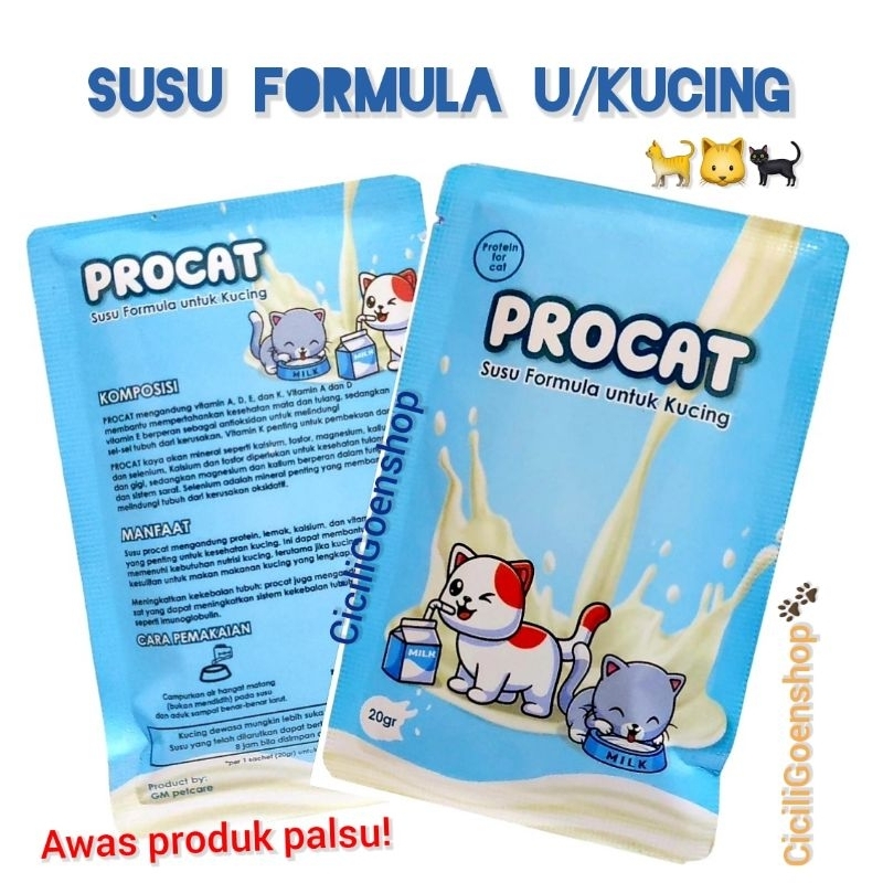 PROCAT SUSU FORMULA KUCING semua usia Mencegah Bulu rontok Kaya nutrisi  Meningkatkan imun kucing freelac