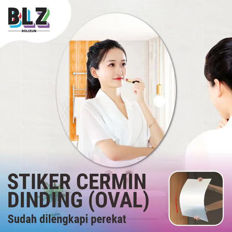 Bolizun STICKER CERMIN OVAL 3D STIKER DINDING Kaca Acrylic Sudah Dengan Perekat Wallpaper Mirror Kamar Mandi 42 X 27CM