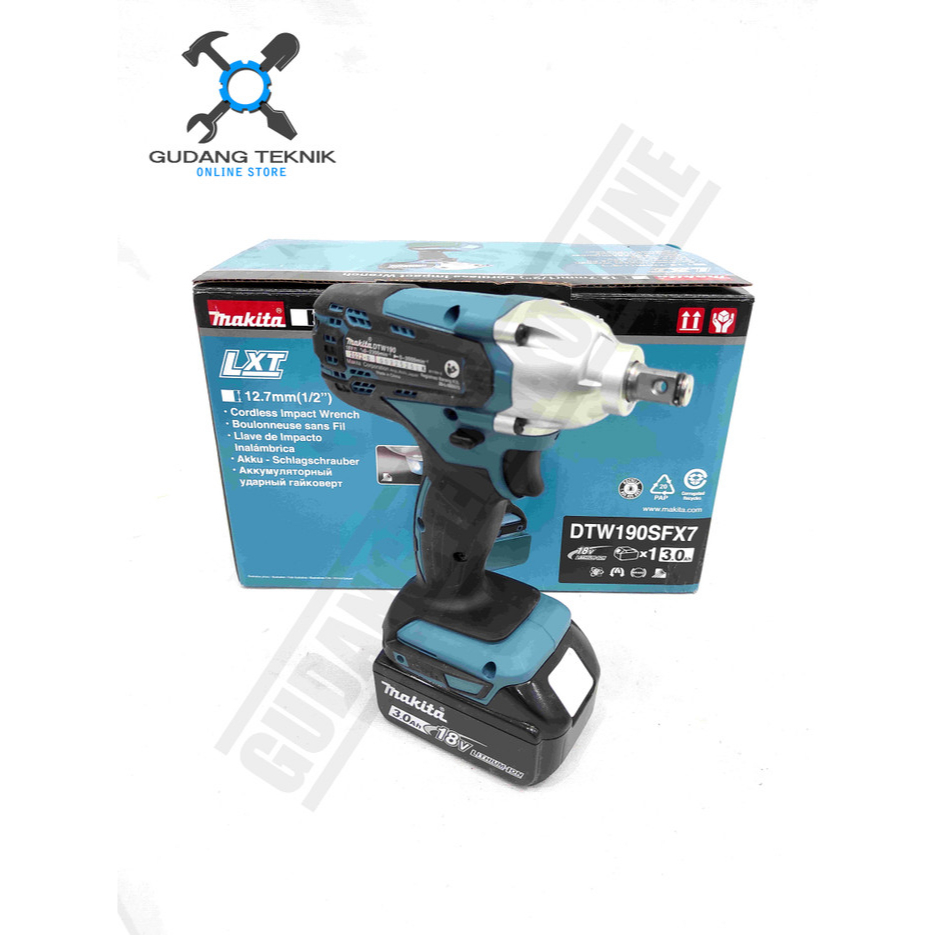 CORDLESS Impact Wrench DTW190 SFX7 MAKITA / Mesin Bor Pembuka Baut BATERAI Charger DTW 190 SFX7 MAKITA