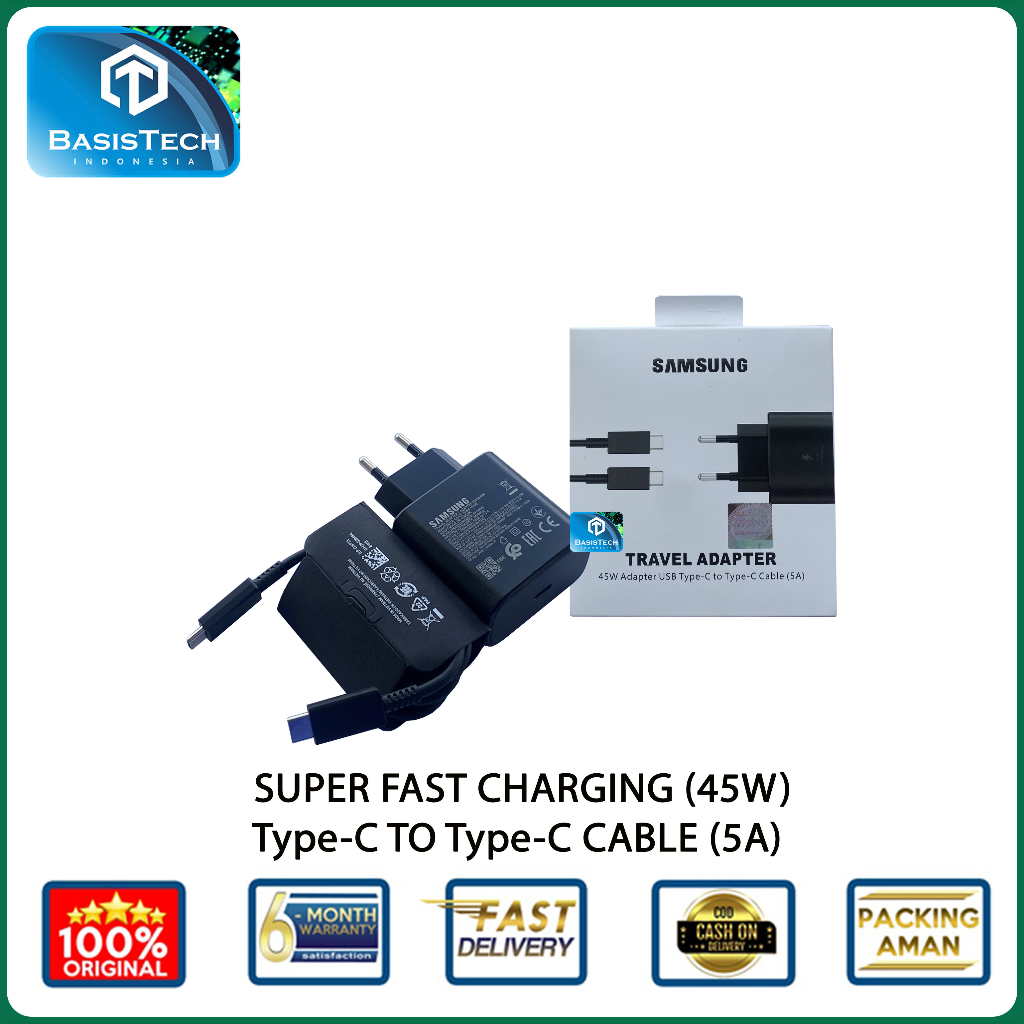 CHARGER SAMSUNG S20 PLUS 45W TYPE-C TO TYPE-C TA845 BASISTECH ORIGINAL QUALITY