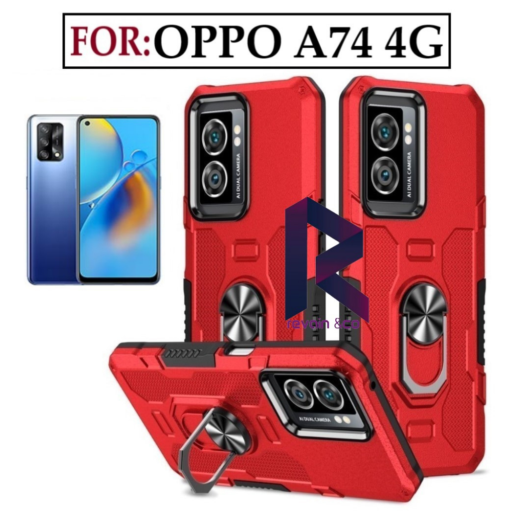 Case Armor OPPO A74 4G Iring Cincin Magnetic Kesing Hp Protect kamera Premium Hard Case Standing Robot Pelindung Kamera
