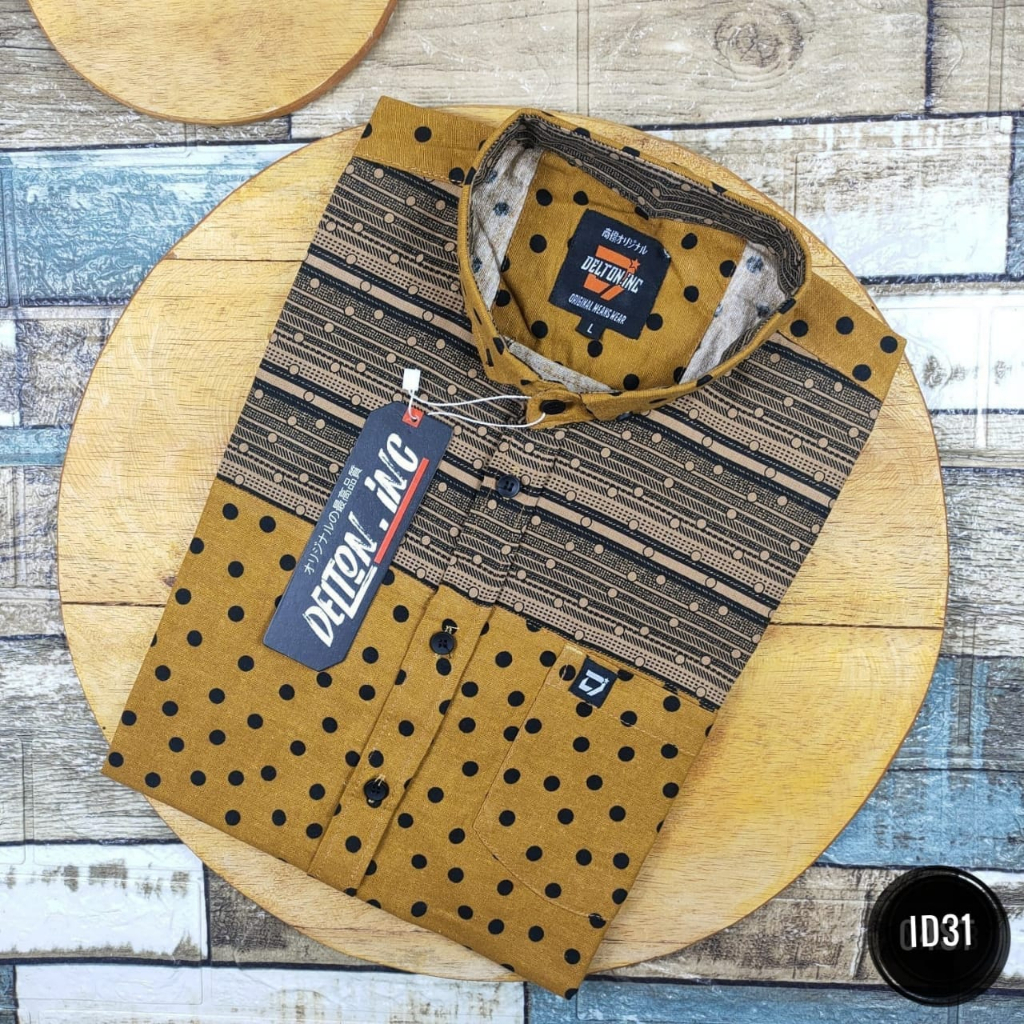 Kemeja Lengan Pendek Pria Model Slimfit Kemeja - Stripe Lengan Pendek Salur Casual (ID27)