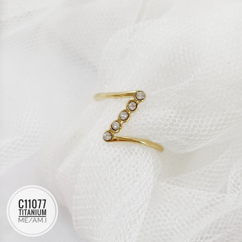 Cincin Titanium Zigzag permata Gold C11077