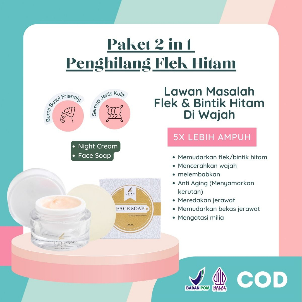 Penghilang Flek Hitam Paket 2 in 1 Glowing Night Cream Flek Membandel & Face Soap Sabun Flek Hitam B