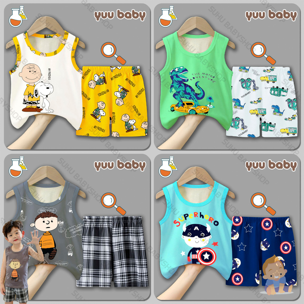 YUU BABY Setelan Anak Singlet IMPORT / Set Baju + Celana Pendek Anak Cowok Cewek / Stelan Bayi Laki 