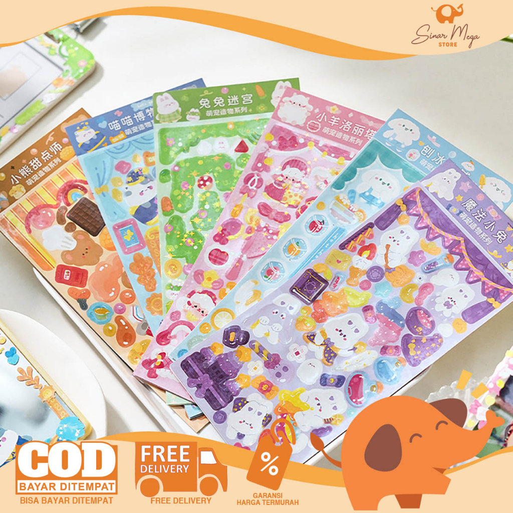 

Shimmering Pet Dimension Shiny Diary Deco Stickers / Sticker Waterproof Bentuk Karakter Lucu / Sticker Tempel Lucu Unik