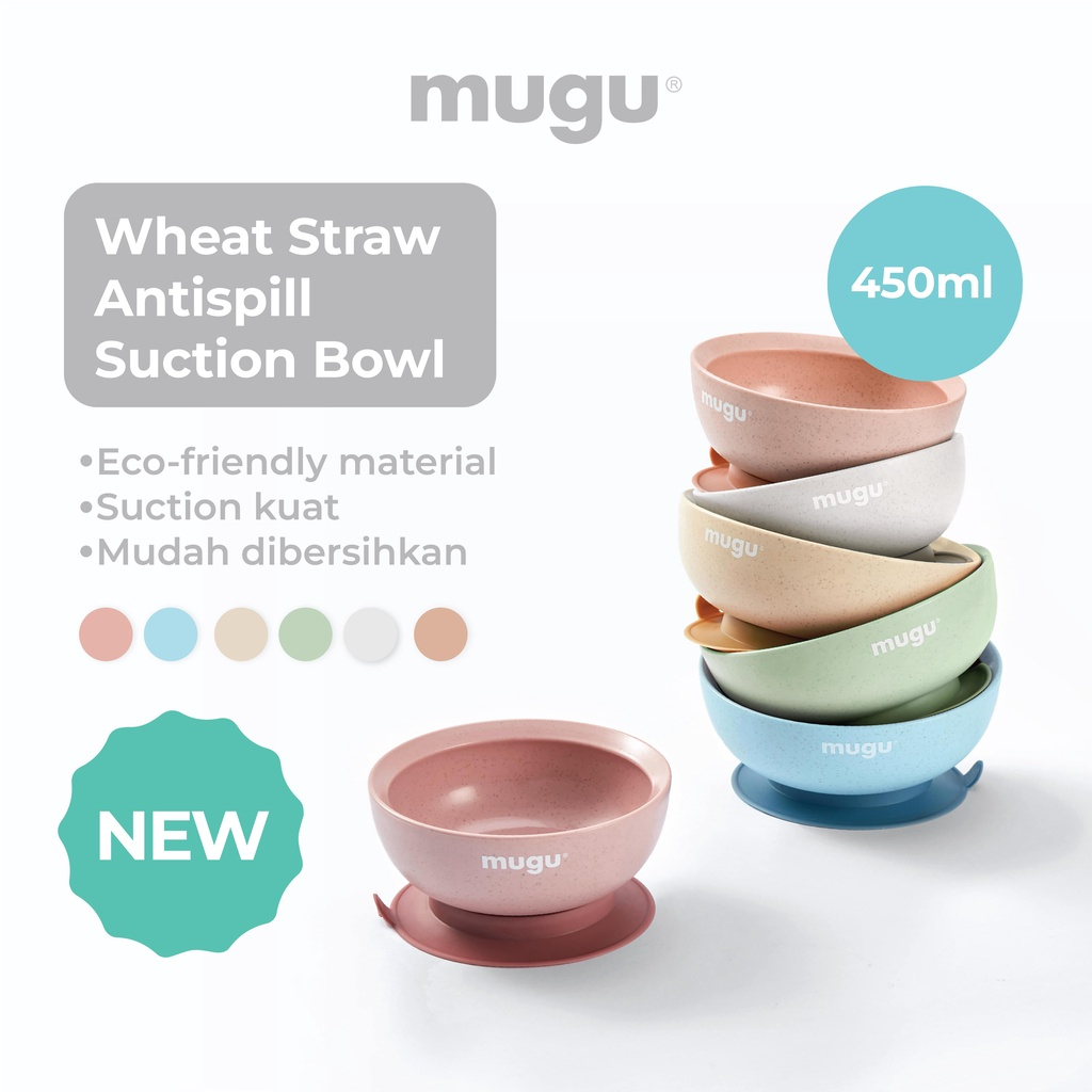 MUGU Wheat Straw Anti Spill Suction Bowl Mangkuk Bayi Anti Slip