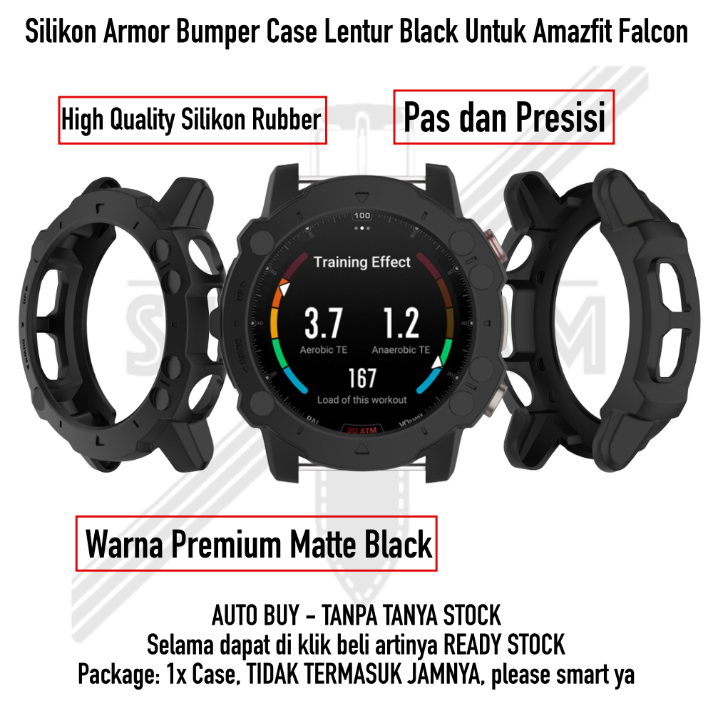 Untuk Amazfit Falcon - Silikon Armor Bumper Rubber Case Lentur Black