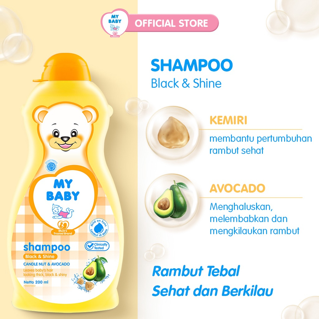 MY BABY Shampoo Black &amp; Shine 100ml / 200ml  - Shampoo Rambut Bayi Hitam dan Bersinar Alpukat &amp; Kemiri