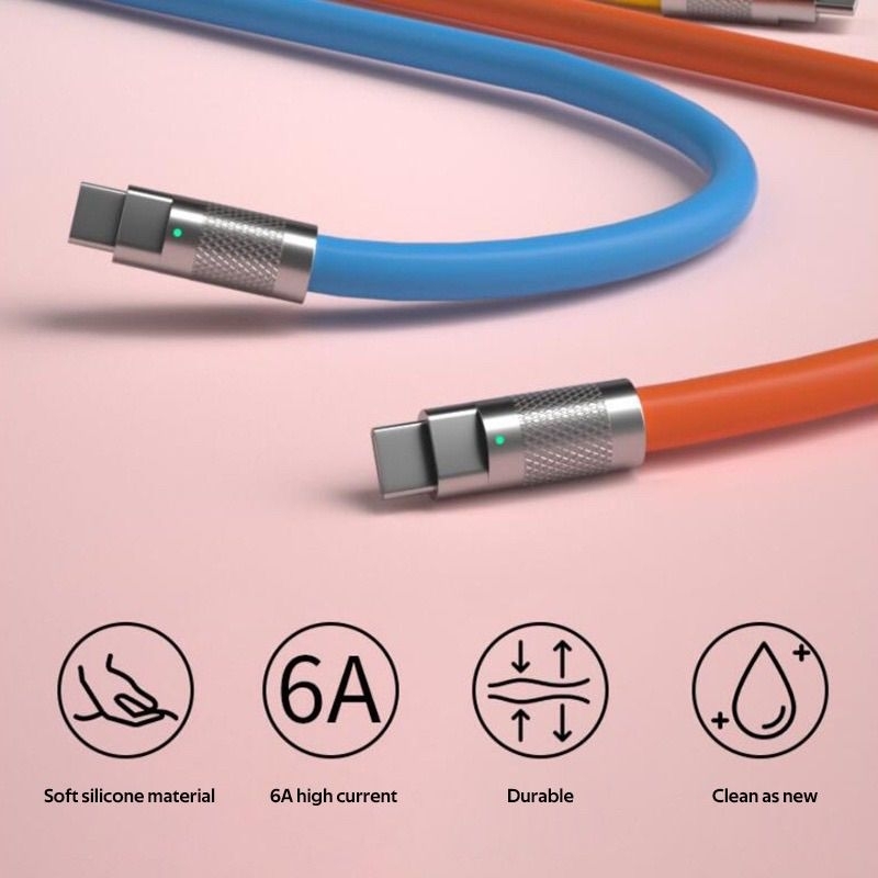 Kabel Data Bahan Silikon 120W 6A Support Fast Charging Micro USB - Type C