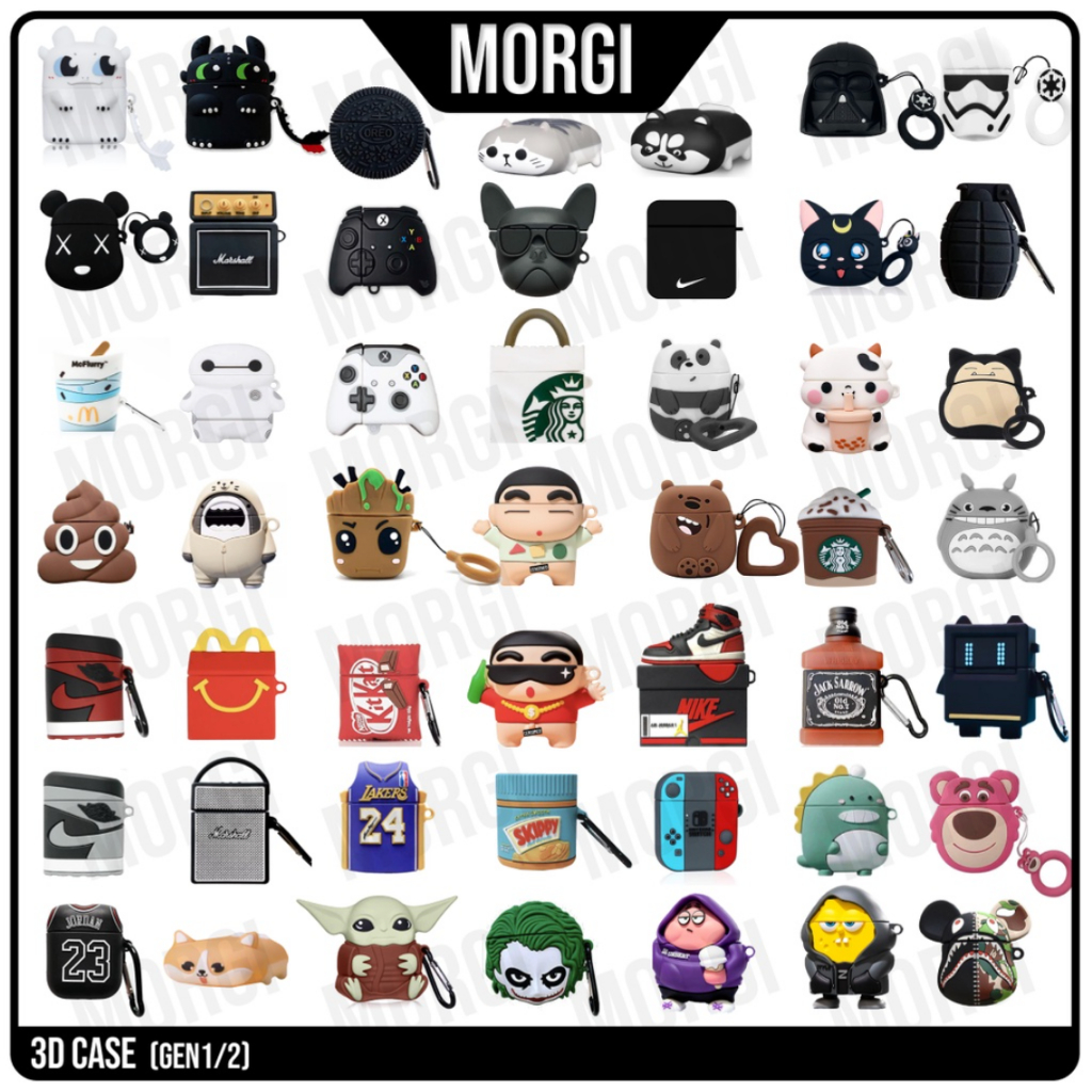 Case Airpods 2 3D Premium Gen 1 Lucu Karakter Inpods 12 Polos Hitam i12 Boba Minnie Toothless