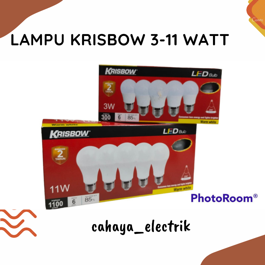 LAMPU KRISBOW 3 & 9 WATT, PUTIH & KUNING, LAMPU RUANGAN ISI 5.