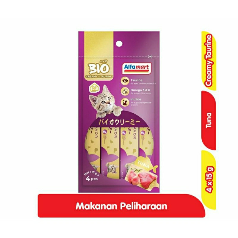 Alfamart Bio Creamy + Taurine Makanan Kucing Tuna 4 pcs