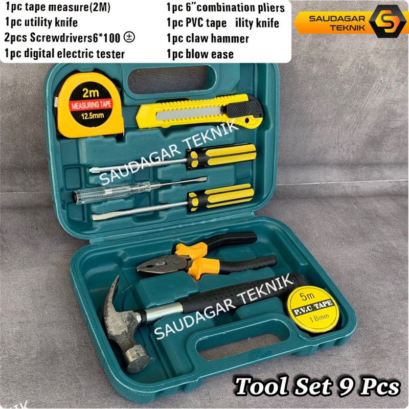 Tool Kit Set 9 Pcs DIY Toolkit ToolSet Toolbox Hand Tool Set Tool Box Alat Petukangan