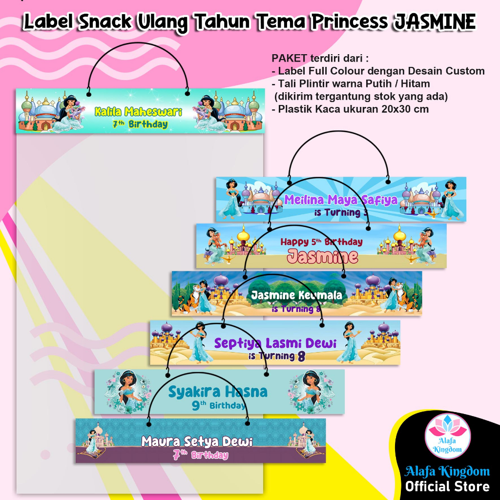 

[alafakingdom] Label Snack Ulang Tahun tema Princess JASMINE | Plastik ukuran 20x30cm