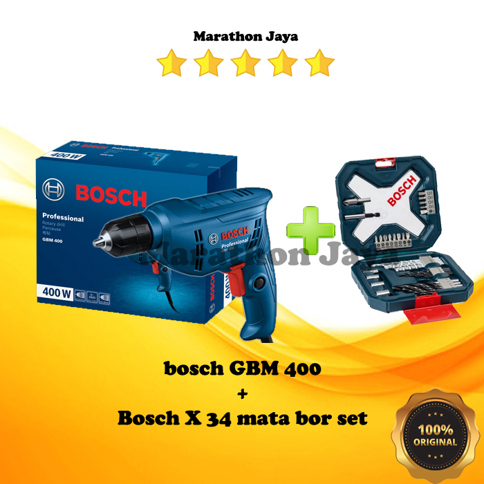 Bor listrik Bosch GBM 400 bor 10 mm besi kayu + X line 33 set
