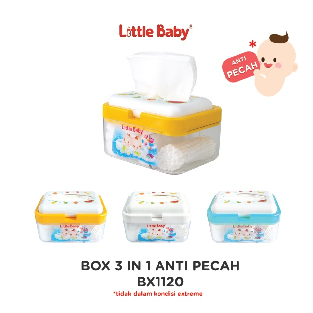 Little Baby Box 3 in 1 Multifungsi Kotak Tissue Cottonbuds Cottonballs Anti Pecah