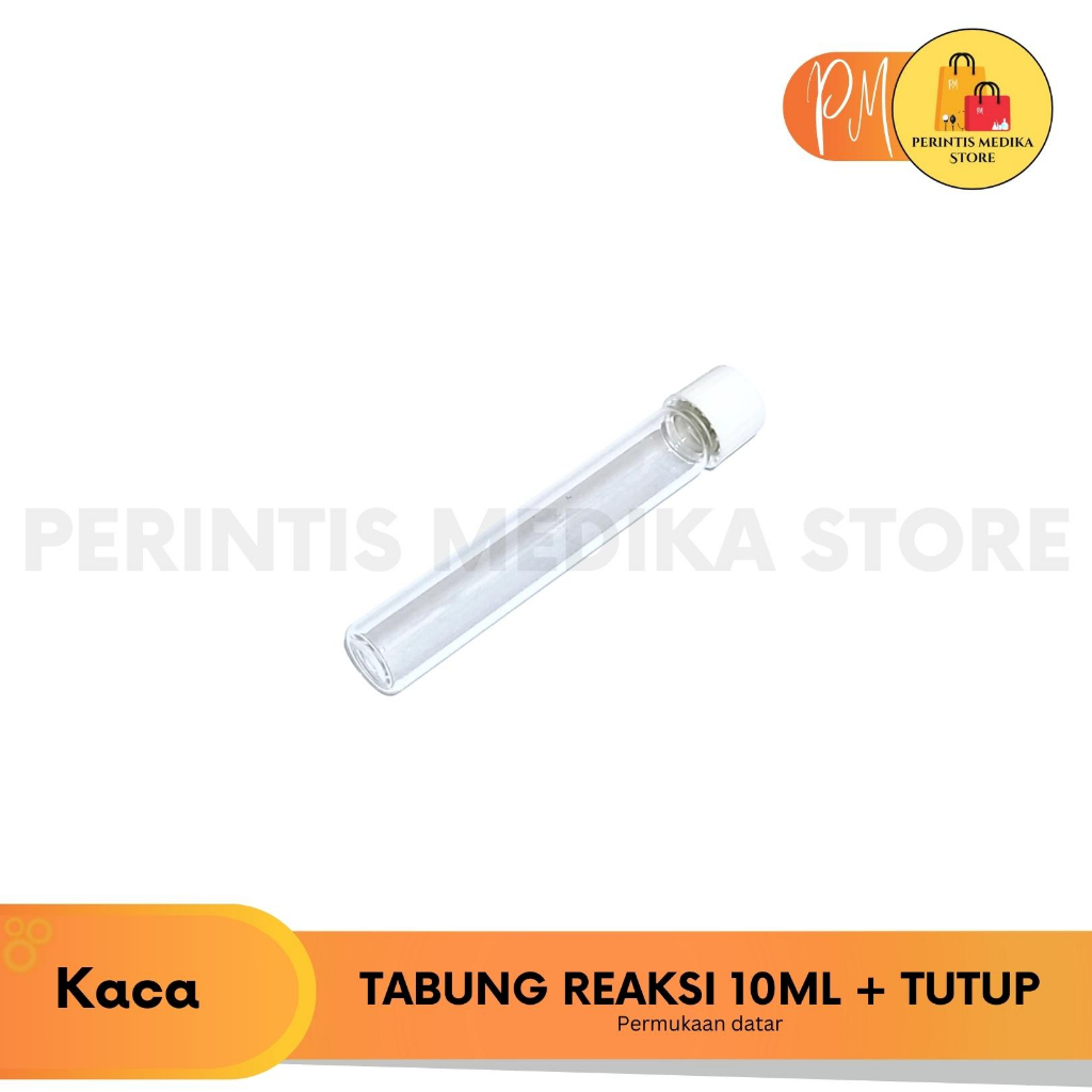 Tabung Reaksi 10ml + Tutup Ulir l Tabung Reaksi Kaca Tutup - Datar