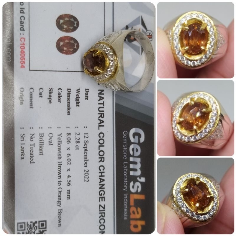 Natural Brown Zircon Sri Lanka 2,2ct Top Luster memo GLI mirip Safir Ceylon Ring Perak