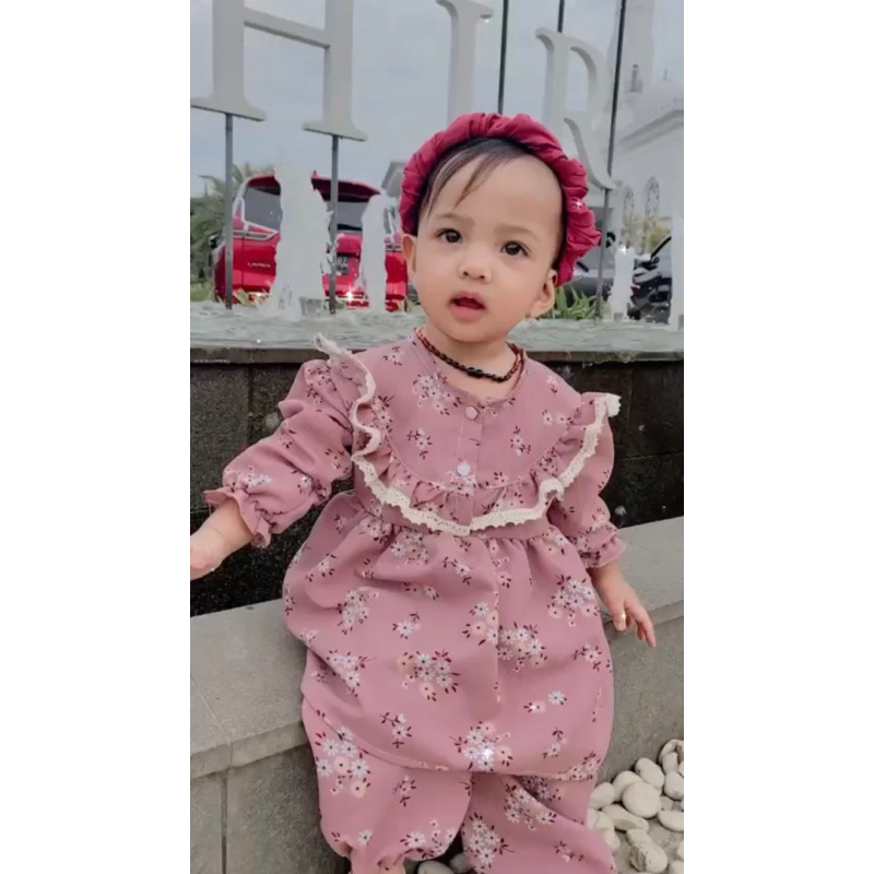 Baju Crinkle Premium Kancing Mutiara Mewah Celana Pergi Lucu Fashion Anak Bayi Perempuan Cewek Murah Terbaru Terlaris Poppy DOROTY reen