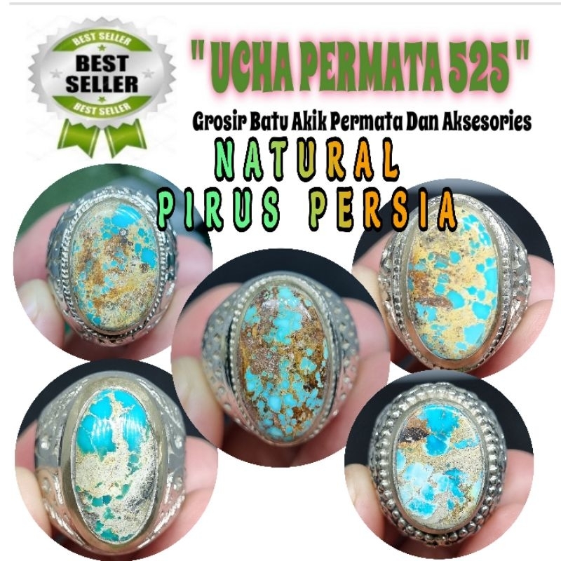 cincin pirus / batu akik natural pirus persia biru pirus urat murah 021