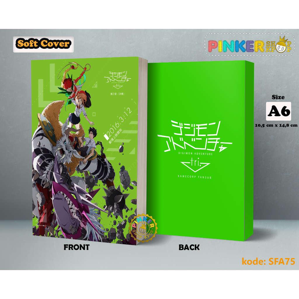 

(SFA75) Pocket Note Digimon Tri Green Softcover A6/A5 Buku Tulis catatan Notes Agenda Planner Jurnal