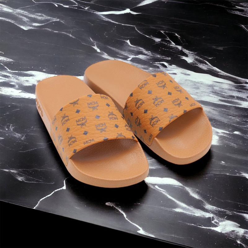 Original MCM Heritage Monogram Print Rubber Slide Sandal