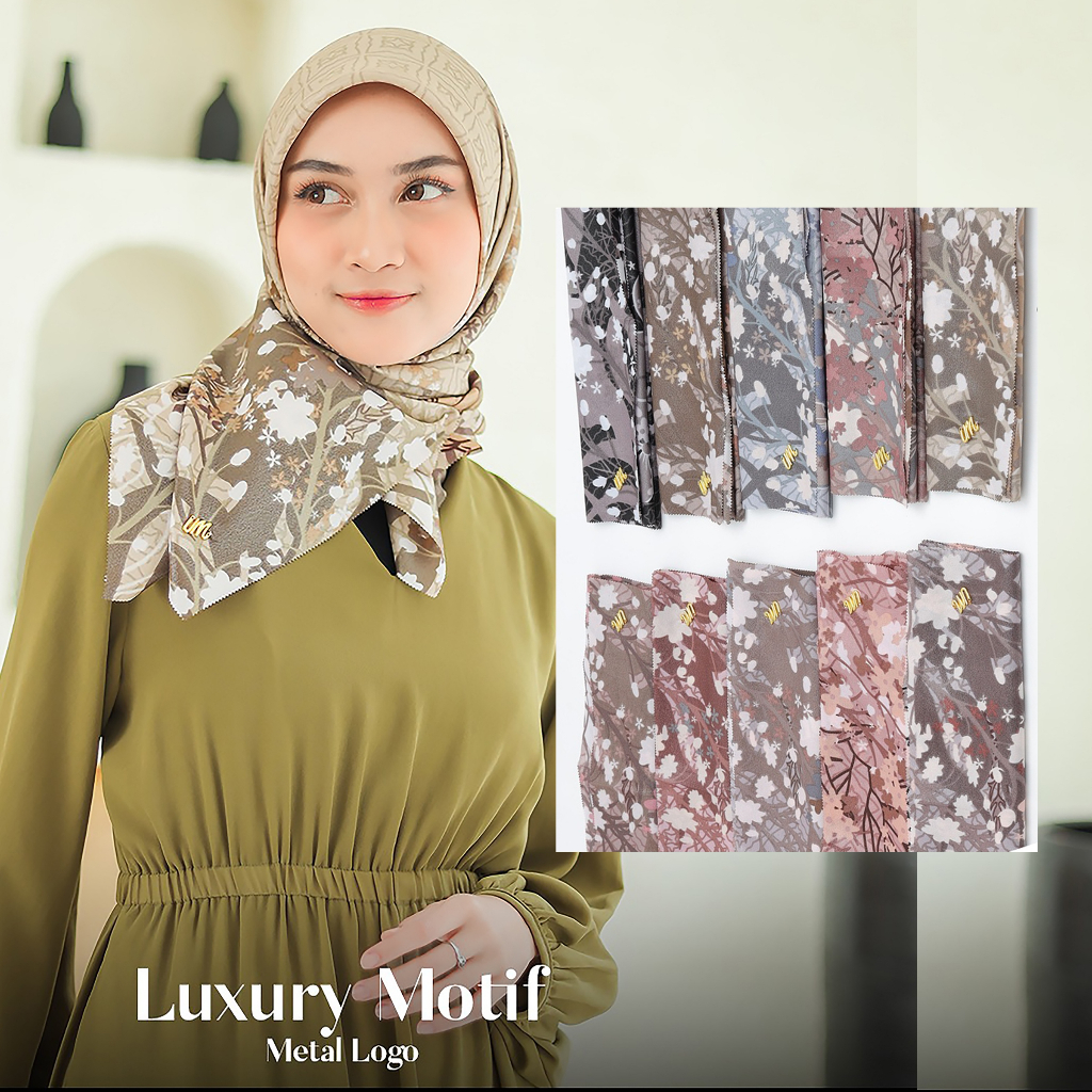 Jilbab Segiempat LUXURY PRINT UMAMA kode YC motif bahan Cotton Lurex original Premium