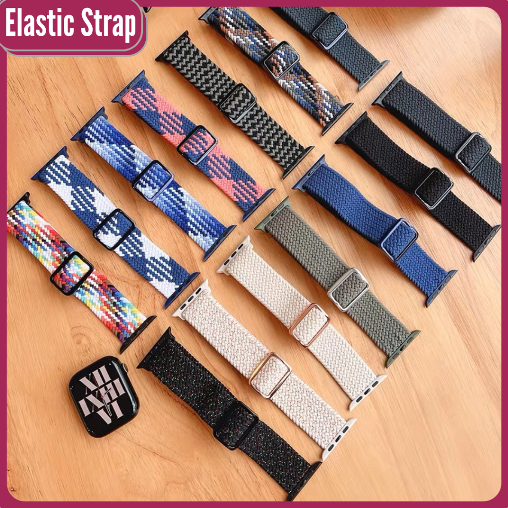 strap untuk watch series 1 2 3 4 5 6 7 DT No 1 HW22 W26 IWO iwatch 38mm 40mm 41mm 42mm 44mm 45mm Nylon Adjustable Elastic Belt Bracelet Metal Buckle Braided