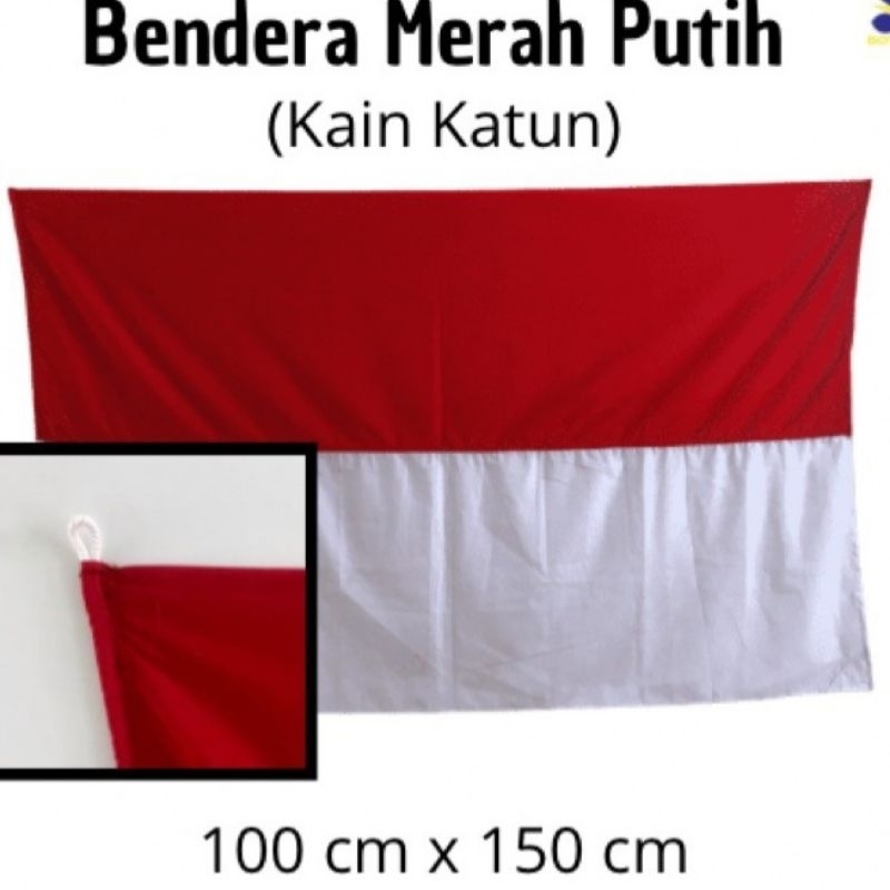 Bendera merah putih 100x150cm kain katun halus tali kenur