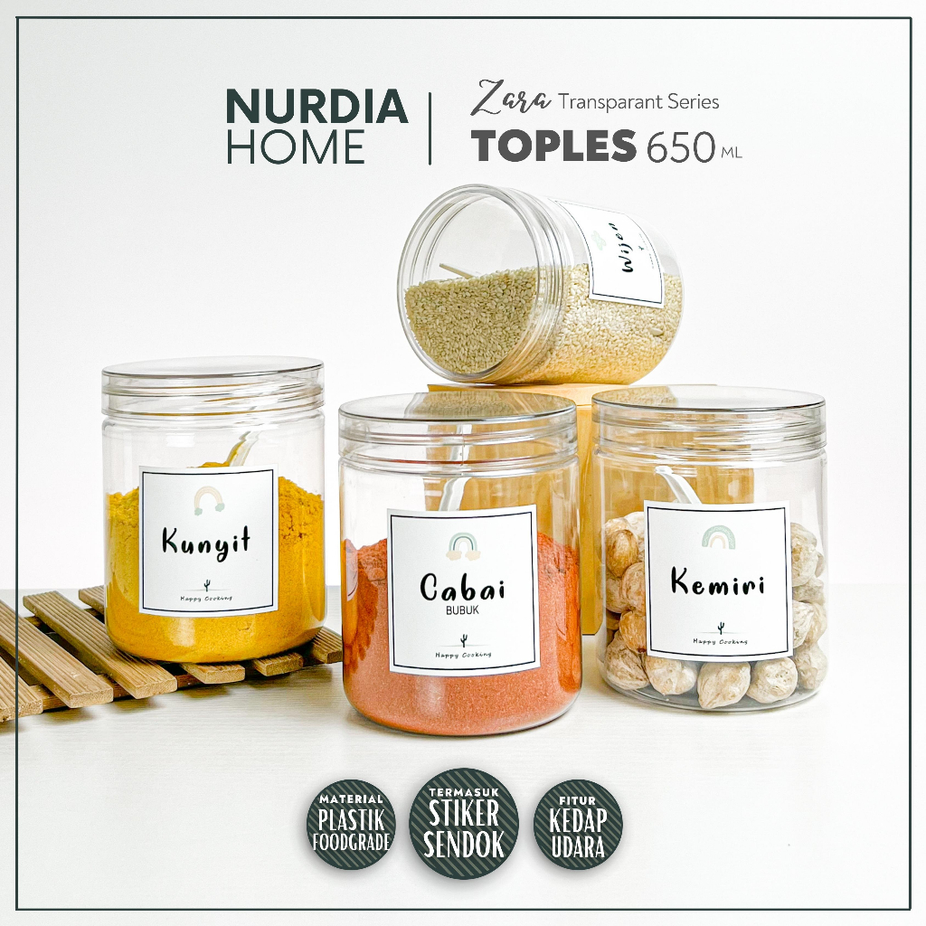 NURDIA HOME Zara Toples Bumbu 650 ml Transparant / Tempat Bumbu / Wadah Bumbu / Botol Bumbu dapur - JT02