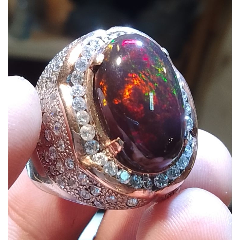 CINCIN BATU KALIMAYA BLACK OPAL 100% ASLI NATURAL KEMBANG JARONG